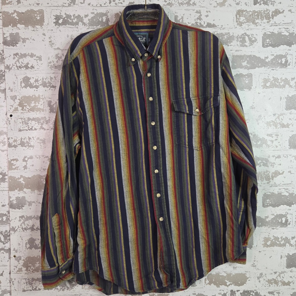 Woolrich Button Down Shirt Mens Large Multi Color Stripe Cotton Vintage Outdoor